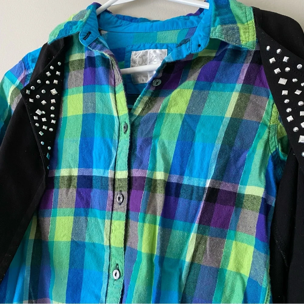 Justice Girls Button-up Plaid Shirt with a Studded Vest Size 14